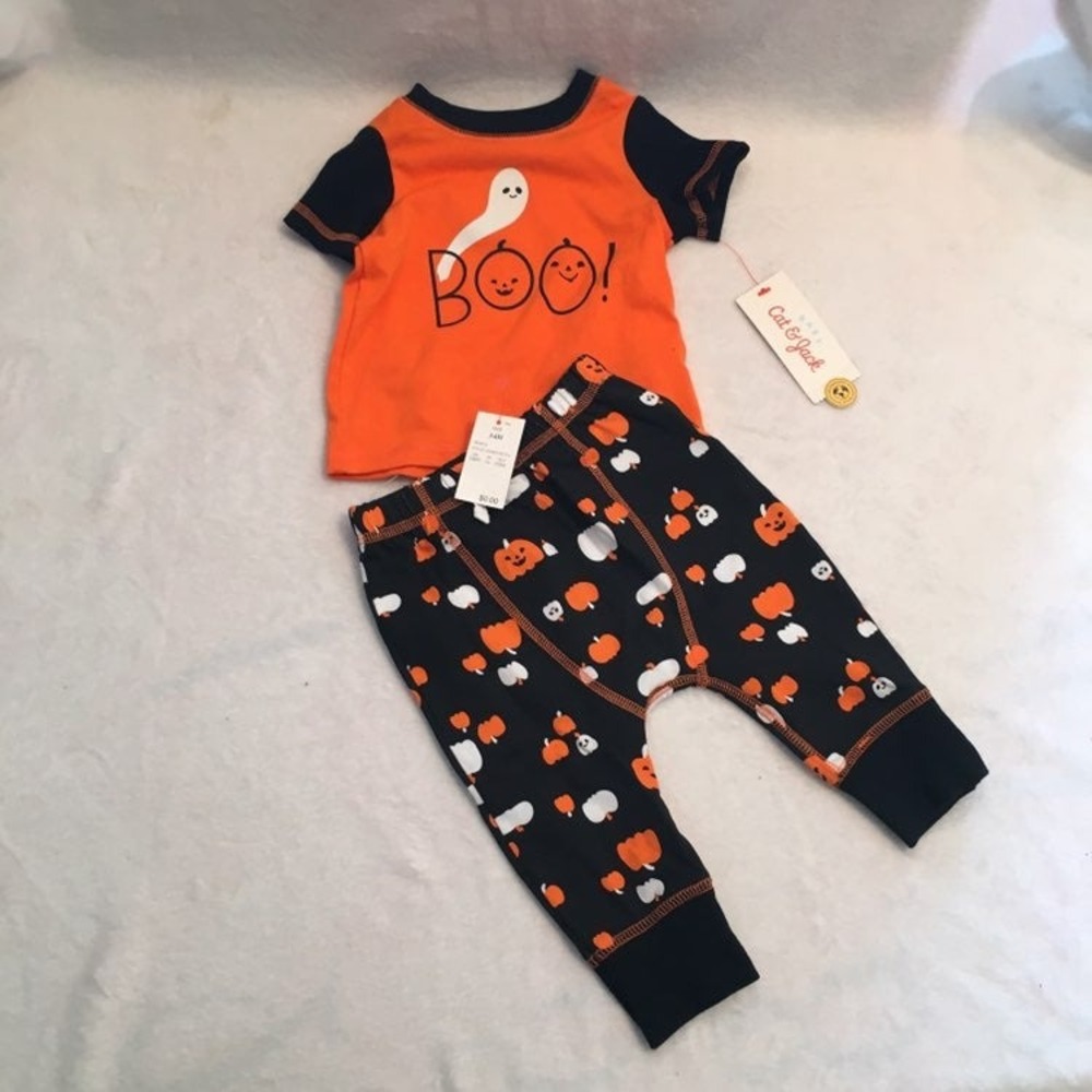 Cat & Jack Halloween Outfit Set Baby 3-6M Orange Black New Pumpkin Ghost Boo